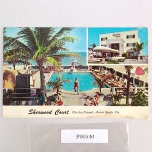 Sherwood Court On the Ocean Miami Beach Florida 1950s Postcard Hotel Photo Ad